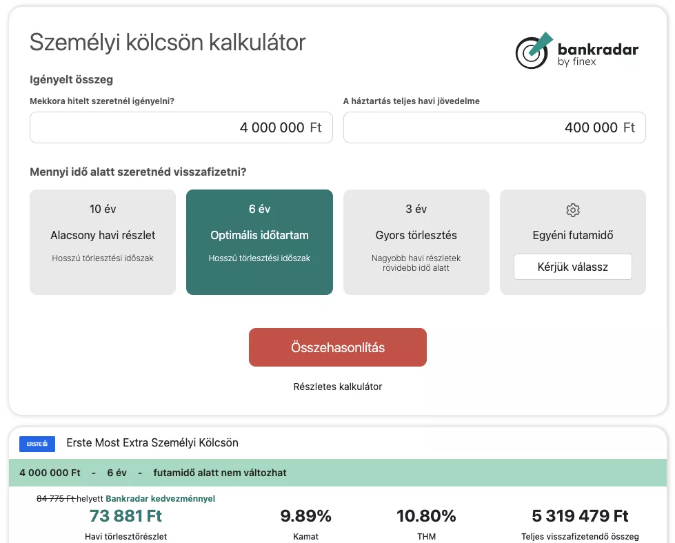Személyi kölcsön beilleszthető kalkulátor